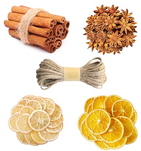 Set di 70 corone dell'Avvento naturali con fette d'arancia essiccate, fette di limone, bastoncini di cannella, anice stellato e spago di iuta per corona dell'Avvento