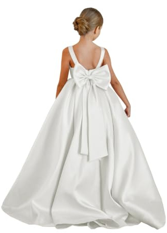 Vestido de Dama de Honor para Boda Niñas Princesa Primera Comunión Vestidos Formales Concurso Vestidos de Gala con Lazo, Marfil, 8 años