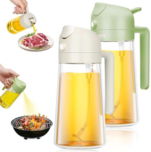 Bukuhlio 2 Piezas 470ml 2 en 1 Dispensador de Aceite y Pulverizador Aceite Spray, Vertedor Dispensador de Aceite de Oliva para, Cocina, Cocinar,Freidora de Aire,Ensalada, Barbacoa (Negro+Verde)