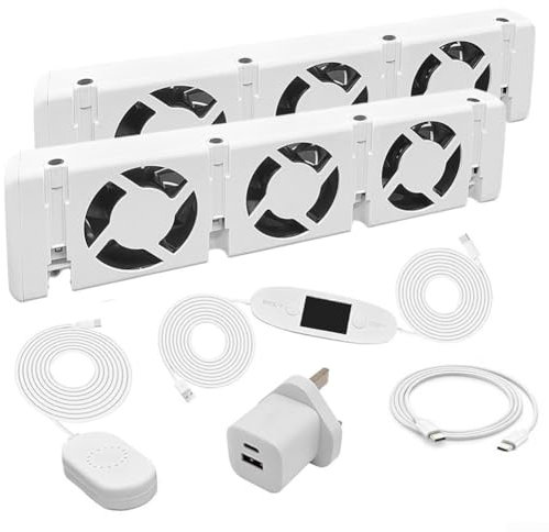 Entgoinggo Smart Radiator Fan, White Energy Efficient Equipped with External Thermostat Switch, Enhance Heat Circulation, for Radiators and Convectors from 50 Cm ﻿(D-uo set)