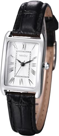 Oidea Women's Leather Strap Watch: Elegant Rectangular Womens Watches Retro Square Quartz Ladies Watches Casual Business Dress Wristwatch Gifts for Her, White Dial Black Band