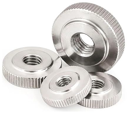 Generisch 304 Edelstahl GB807 gerändelte Hand dünne Mutter Durchgangsloch Flachkopf Flachmutter Sicherung mit Stufe M3 M4 M5 M6 M8 M10 M12(M5 (5Pcs))