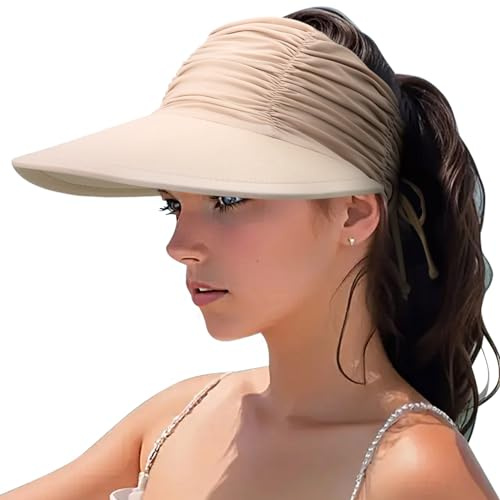 DRESHOW Mujer Sol Sombrero Al aire Libre UV Protección Sombrero Plegable Ala Ancha Pesca Ponytail Playa Bucket Sombreros