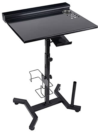 Estación de trabajo de tatuaje portátil Mesa de escritorio ajustable con superficie antideslizante y estante de almacenamiento negro