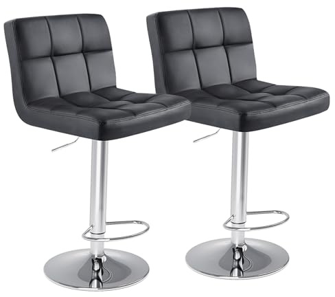 Sweetcrispy Barhocker 2er Set,PU-Leder Gepolsterter Barstuhl,Bistrohocker mit Lehne Fußstütze,360°Höhenverstellbar Drehbar Küchenhocker Designer Hocker,Tresenhocker für Bar,Schwarz