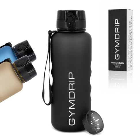 GymDrip® 1,5L Fitness Trinkflasche – Große Sport Wasserflasche mit Früchteeinsatz – BPA-frei, auslaufsicher – Trinkflasche fürs Gym & Training (Shadow Black)