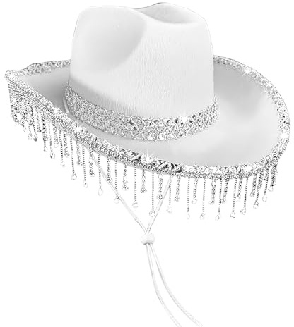 Hitburu Cowboy Hut Herren,Glitzer Cowgirl Hut | Modischer Glitzer Countrystyle-Kopfbedeckung mit Strass-Quaste für Musikfestivals und Partys
