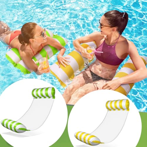 Sitbfoam 2 stycken luftmadrass vatten hängmatta, luftmadrass pool tillbehör kul, 4-i-1 hängmatta pool strand vatten loung vuxna och barn (hammock-grön)