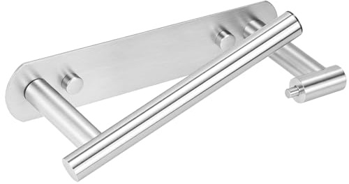YUET Portarrollos Baño Autoadhesivo o Montado en la Pared (Plata) | Doble Poste Giratorio Soporte Colgador Acero Inoxidable, Porta Papel Higienico Sin Taladro, Portarrollos para papel higiénico