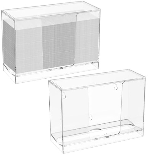 2 scatole per fazzoletti cosmetici, in acrilico, a parete, dispenser di carta trasparente, 25 x 9,3 x 18 cm, antipolvere, per piani di lavoro, camera da letto, bagno, ufficio, negozi di cucina