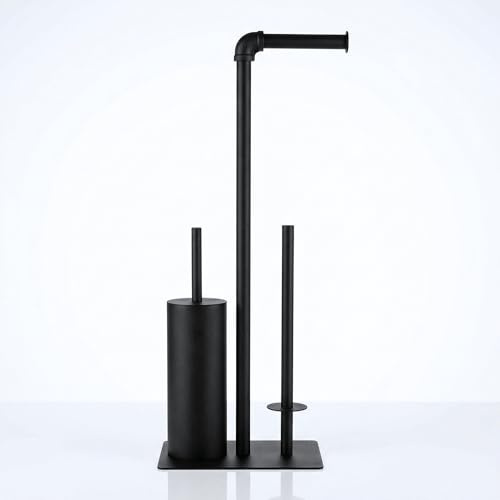 Libaro Escobillero y Portarrollos de Pie Palermo – Juego de Baño Moderno en Negro Mate – Escobilla de Baño Cerrada y Soporte para Papel Higiénico de Metal