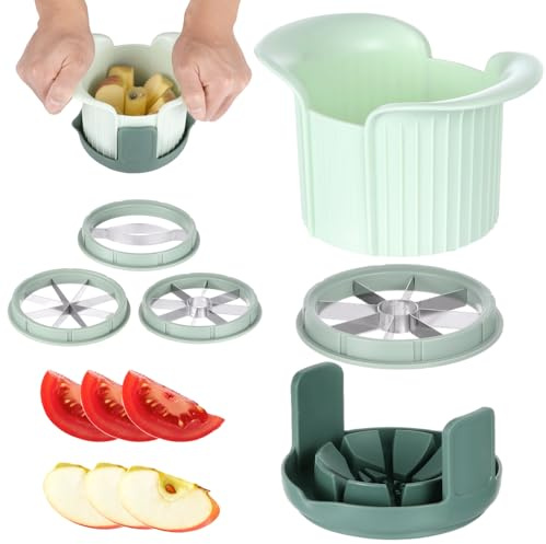 Apple Slicer and Corer Set with 3 Interchangeable Blades, Stainless Steel Apple Cutter, 8 Slices Slicer for Pear, Mango, Tomato, Green, 4.9 x 4.9 x 7.1 in