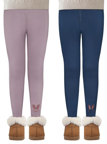 MASOCIO 2-pack termoleggings flickor fodrade leggings barn varma långa byxor storlek 104–158, Marinblå lila, 104-110