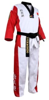 Taekwondo Gi DobokTaekwondo Standard Costume TKD Set with Belt, Red-White, 160