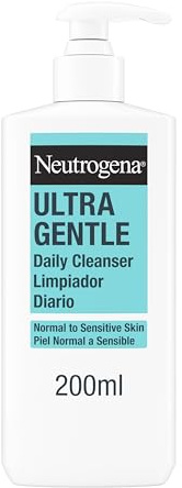 Neutrogena Ultra Gentle Gel Limpiador Facial Diario (200 ml),jabón para la cara para piel normal a sensible, desmaquillante facial con Tecnología CICA + BarrierCare, sin perfume y no comedogénico