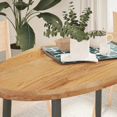 Foknhdi Eichen Tischplatte 120x60x4 cm Oval Massivholz Hellbraun Massiv Modernes Design Robust und Langlebig für Wohnzimmer Esszimmer Küche Büro Balkon