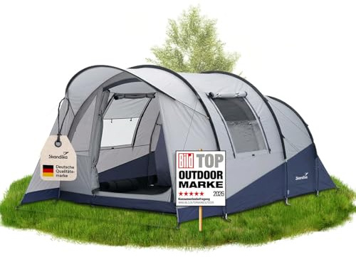 Skandika Tunneltält Isken 3 Protect | Campingtält för 3 personer, fönster med myggnät, insydd botten, vattentät, 3 000 mm vattenpelare, med canopy | tält för camping, festival, utomhus