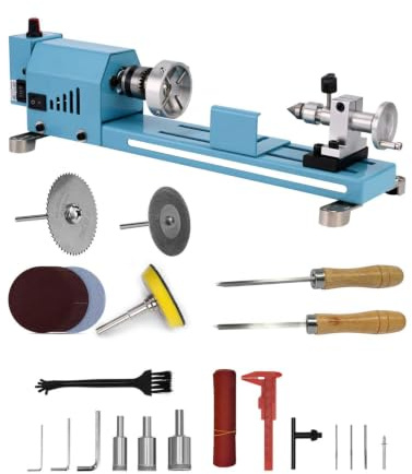 Mini máquina de torno de madera, control de velocidad infinito, tipo multiusos para escritorio, soporta sierra, pulido, molienda de madera, el juego profesional de accesorios viene con instrucciones