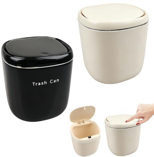 MIAOQIyu Cubo de basura de mesa con tapa, 2,3 L, 2 unidades, mini cubo de basura de mesa, pequeño cubo de basura de mesa