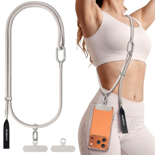 SURPHY Crossbody Phone Lanyard with 2 Pcs Patches, Universal Carabiner Link | Sturdy Adjustable Phone Neck Strap Mobile Phone Keychain for All Small Portable Accessories