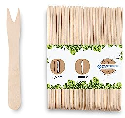 BIOZOYG Forchette di Legno per Patatine Fritte Posate Ecologiche Forchette Compostabili di Legno Duro Natura I Forchetta Legno Snack Currywurst Stuzzichino Spiedini Festa I 1000 Forchettine 8,5cm