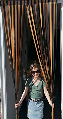 Holland Plastics Original Brand Robust Window Screen, Fly Protection, Strip Screen, Door Panel, Old Gold and Black, 80 cm Wide, Complete with Screw Hooks for Wooden Frames