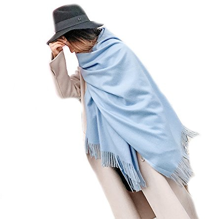 Unisex Schal, einfarbig, extra dick, Kaschmir-Haptik, mit Quasten, Hellblau, hellblau, One size