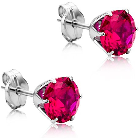 Orovi – Ohrringe aus 9 Karat Weißgold (375) mit Smaragd/Saphir/Rubin/Cubic Zirconia im Brillantschliff – Ohrstecker Gold Damen mit Edelstein in Krappenfassung – Damenschmuck