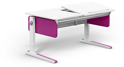 moll Champion Right Up, höhenverstellbarer Kinderschreibtisch für Jungen und Mädchen, ergonomisch und mitwachsend, zeitloses Design, Korpus Weiß - Seiten Pink, 121 x 72 x 53cm