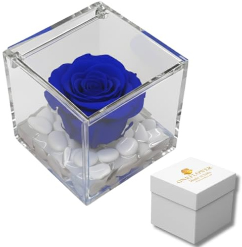 OneFlower by PREMIUM ROSE - Cubo Rosa Stabilizzata Blu 6 cm con Marmo di Carrara - Rosa Eterna Stabilizzata Made in Italy - Idea per Bomboniere, Lauree e Battesimi - Blu 1061
