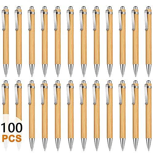 Tiamu 100PCS Holzkugelschreiber Set, Kugelschreiber Hochwertig, Personalisierte Kugelschreiber mit Gravur, Schwarz Tinte, Glücksstift Kugelschreibers Geschenke für Schreiben, Büro & Schul Bedarf