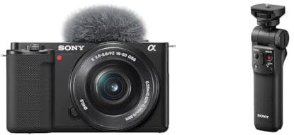 Sony Alpha ZV-E10 APS-C spiegellose Vlog-Kamera mit 16-50mm Objektiv (Display für Vlogging, 4K-Video, Echtzeit-Augen-Autofokus) + GPVPT2BT