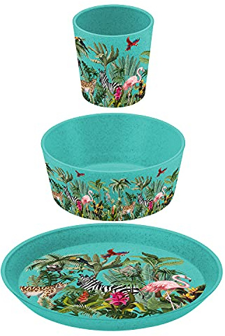 KIDS SET JUNGLE Kleiner Teller + Schale + Becher organic turquoise