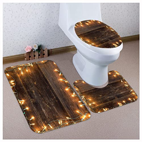 OttoBen Weihnachts Badematten Set 3 Teilig 3D Drucken Badezimmer Fußmatte Garnitur rutschfeste Badteppich Stand WC Badvorleger Toilet Mat Teppich 4# 40*60cm+40*50cm+38*43cm