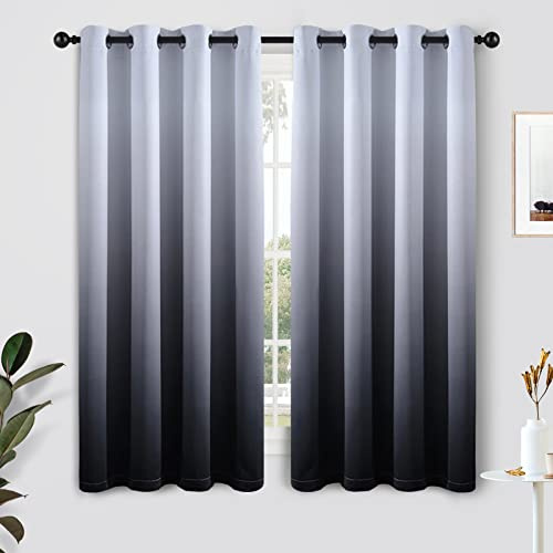 SimpleHome Cortinas degradadas de 52 x 63 Pulgadas para Dormitorio, 2 Paneles, gradiente de Color Gris y Blanco a Negro, Bloqueo de luz, Aislamiento térmico, Ojales para oscurecer la habitación, | Cortinas opacas con aislamiento térmico con ojales para salón, 2 paneles, 160 cm de largo