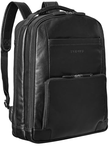 STILORD 'Harlow' Leder Rucksack für Herren XL Businessrucksack Laptop Backpack 15 bis 17 Zoll Großer Arbeitsrucksack mit vielen Fächern und Trolley-Aufstecksystem Vintage Echtleder, Farbe:schwarz