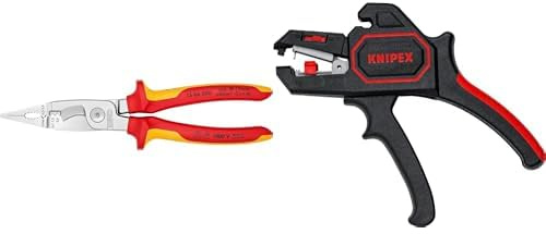 KNIPEX Elektro-Installationszange 1000V-isoliert (200 mm) 13 86 200 & 12 62 180 Automatische Abisolierzange 180 mm, Schwarz