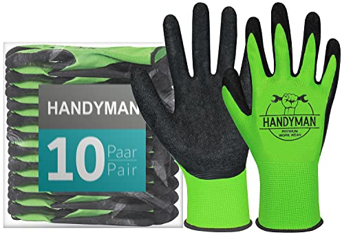 ACE Handyman Arbeits-Handschuh - 10 Paar bequeme, robuste Allround-Schutz-Handschuhe für die Arbeit - 08/M (10er Pack)
