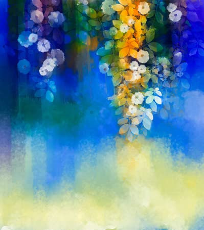 adrium Acryl-Bild 100 x 110 cm: Abstrakte Blumen Aquarellmalerei. Handfarbe Weiße Blume mit weichen grünen Blättern auf blauem und grünem Hintergrund. Frühlings(43543682)