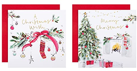 Hallmark Biglietti natalizi di beneficenza, con scatola, design tradizionale, confezione da 16, 2 motivi