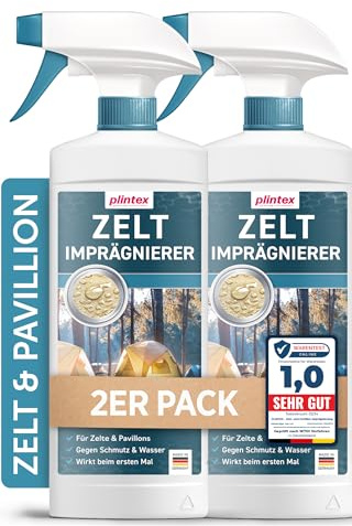 PLINTEX® Imprägnierspray für Zelt & Pavillon 2x580ml Langzeit-Abperleffekt | Effektive Universal Zelt-Imprägnierung für Zelte, Markisen, Sonnenschirm & Pavillon - Zeltimprägniermittel I Made in Germany