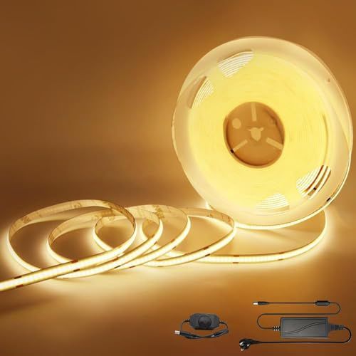 Arotelicht COB LED Streifen 10m Set 24V warmweiß 3000K LED Strip dimmbar | mit Adapter und Dimmer, Zuschneidbar, seblstklebend, 320led/M, CRI>80, IP20 für Schlafzimmer Innendekoration