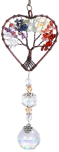 cobee Attrape soleil en cristal arc en ciel, arbre de vie Attrape soleil en forme de cœur Ornement à suspendre Chakra Pierres Fenêtre Boule de cristal Prisme Pendentif Jardin Maison Décoration