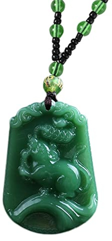 PAURO Homme Femme Collier de Vert Pierres Précieuses avec Pendentif en Forme de Signe du Zodiaque Chinois avec Chaîne Rat