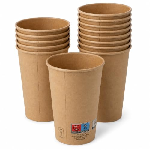 DeinPack 50 Kaffeebecher 450 ml 16 oz braun Pappbecher Coffee to go Einweg | Umweltfreundlich, Pappbecher, Coffee to go Einwegbecher, Coffee to go Becher braun - 16oz, 450ml