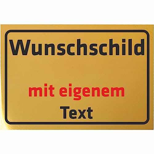 INDIGOS UG - Schilder selbst gestalten - Schild personalisiert 20x15cm - Aluminium Gold glänzend 0,5mm - extrem leicht - personalisiert mit Namen und Text - Logo - für Garage, Hotel, Parkplatz,