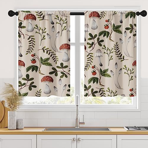 Arttown Farmhouse Küchenvorhänge, 91,4 cm Länge, Pilzfenfenster, kurze Stufen, Vorhänge über Spüle, Beeren und Blätter, Vintage-Stil, kleine Küchendekoration