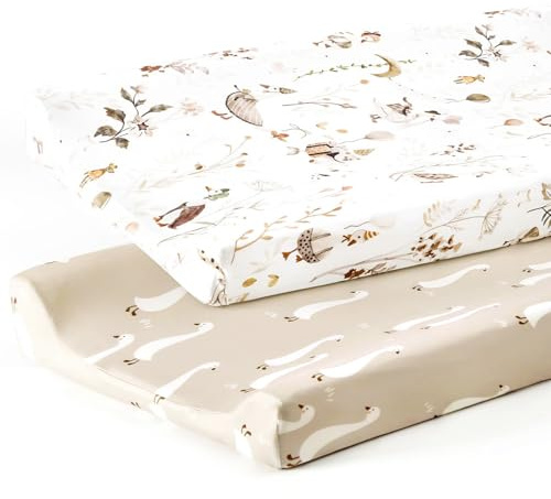 GRSSDER Stretch Ultra Soft Jersey Knit Changing Pad Cover Set 2 Pack, Change Table Pad Covers Fit 32/34 x 16 Pads Safe and Snug, Pretty Pattern for Baby, Happy Party