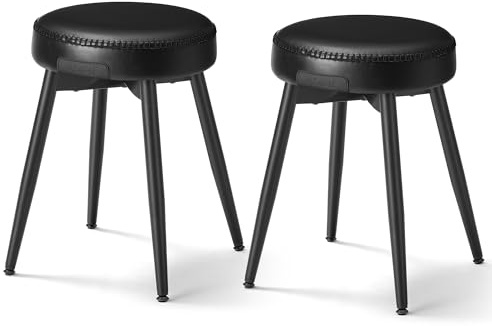 VASAGLE EKHO Collection - Tabouret de Salle à Manger, Lot de 2, Chaise de Cuisine, Siège Rembourré, PU avec Coutures, Style Moderne Mi-siècle, Hauteur 48,2 cm, Salon, Bureau, Noir d'encre LDC170B02