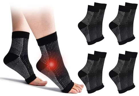 4 Paar Kompressionssocken Damen Herren Sprunggelenkbandage Kompressionsstrümpfe Knöchelbandage Fußbandage für Plantarfasziitis Arthritis Verstauchte Knöchel Fersensporn Sport (Schwarz, 34-37)